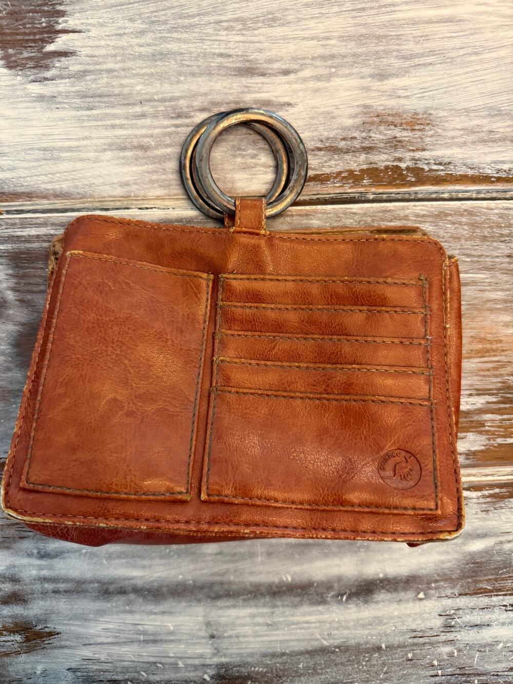 Pouchee Purse Wallet Small Organizer  Pockets Brown Faux Leather Ring Handles